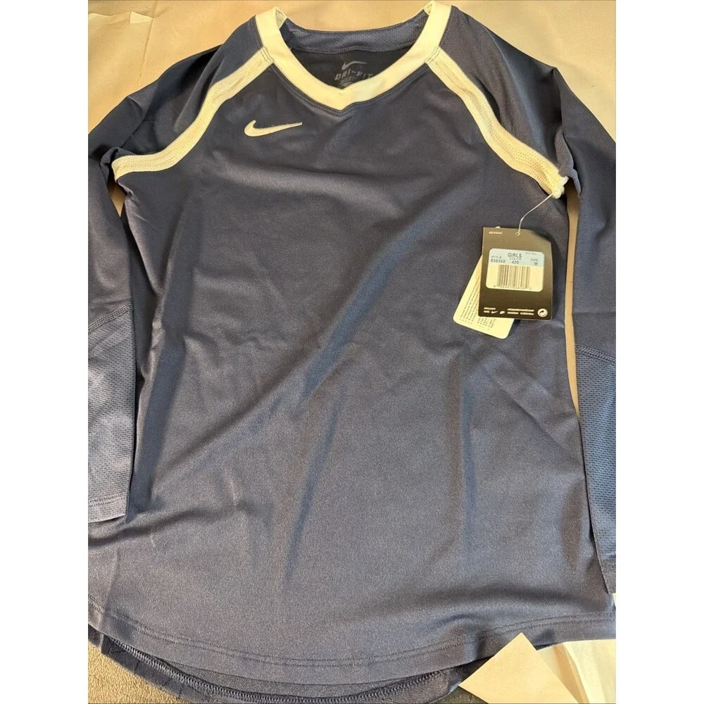 Nike Youth Girl's Long Sleeve Volleyball Jersey Youth Medium Navy White 836322